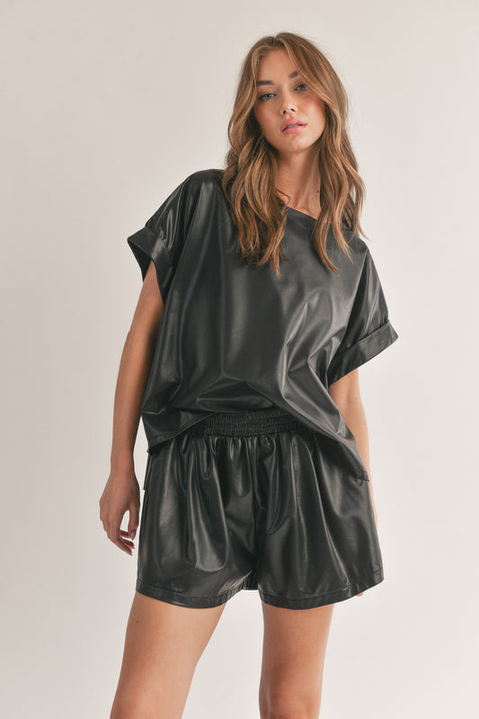 Faux Leather Shorts - Black