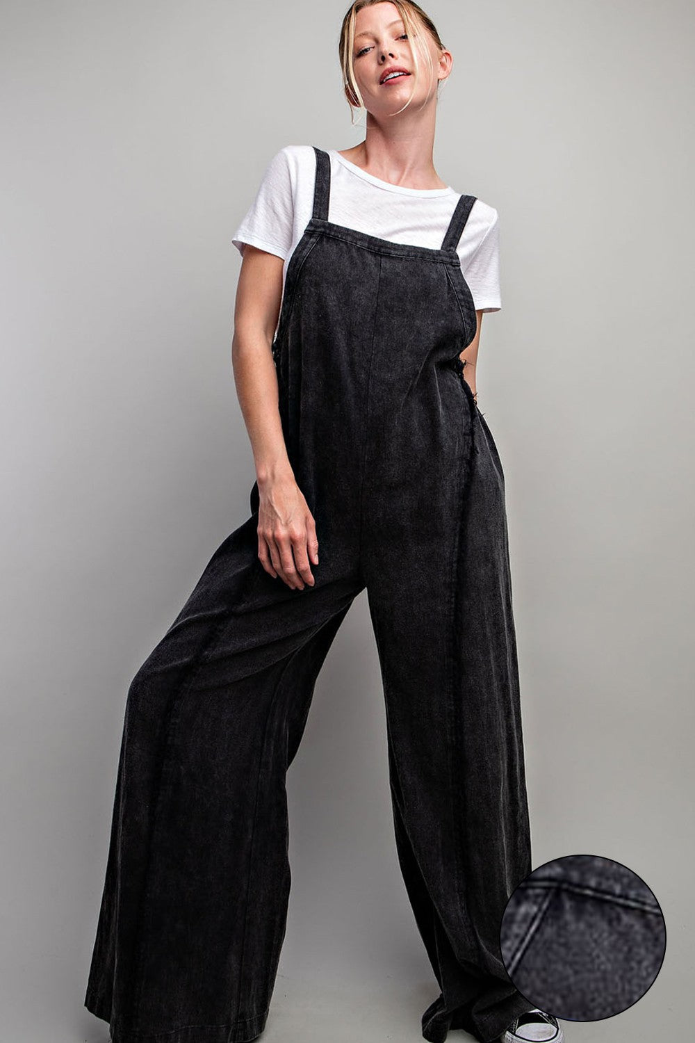 Black Mineral Wash Jumpsuit