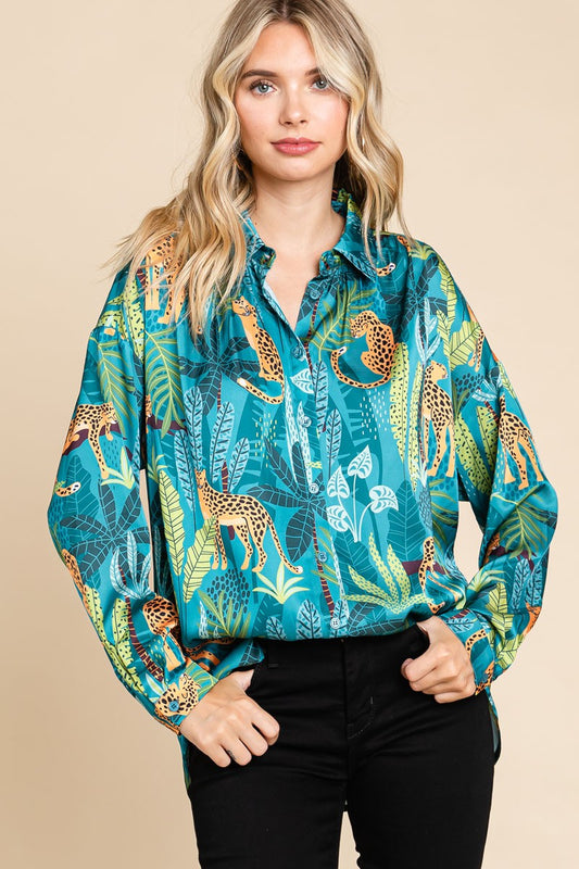 Emerald Tiger Button Down Top