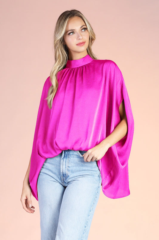 Fuchsia Mock Neck Caftan Top