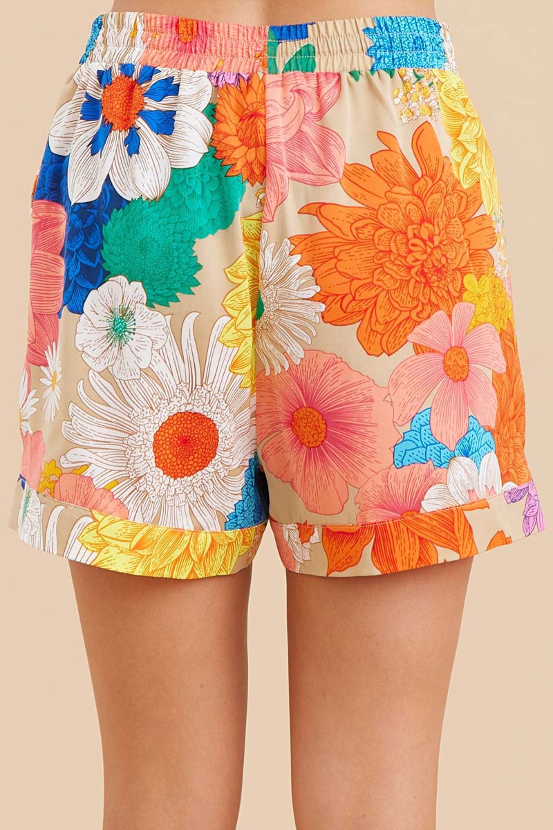 Pink/Orange Floral Tie Short