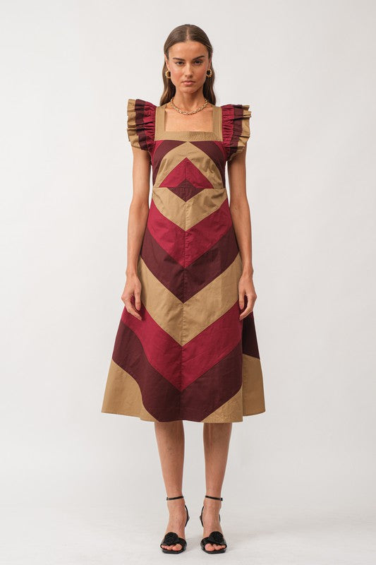 Jamie Cotton Color Block Midi Dress