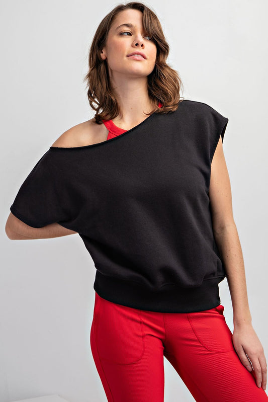 French Terry Off Shoulder Top - Navy