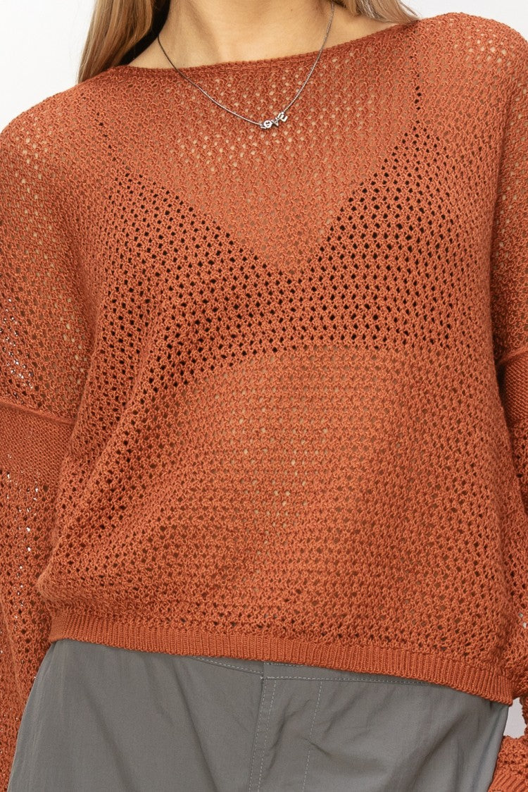 Long Sleeve Sweater Top - Baked Clay