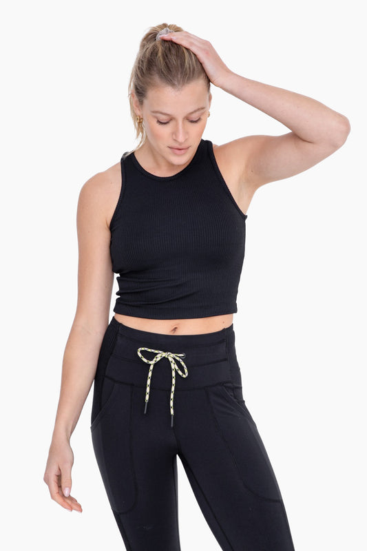 Ribbed Twisted Racerback Active Top - Black