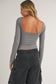 Open Back Fitted Long Sleeve Top - Heather Grey