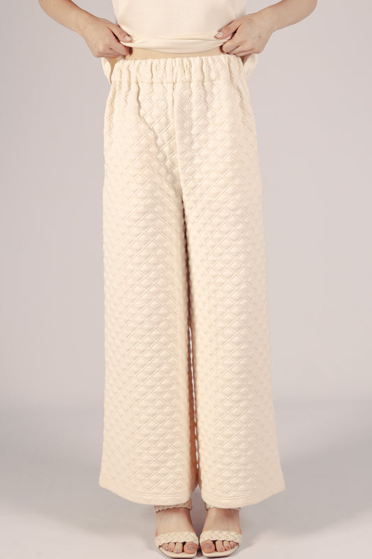 Cream Quilted Wide Leg Pant