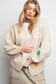 Bubbly Bubble Sleeve Sweater With Embroidered Flowers - Khaki