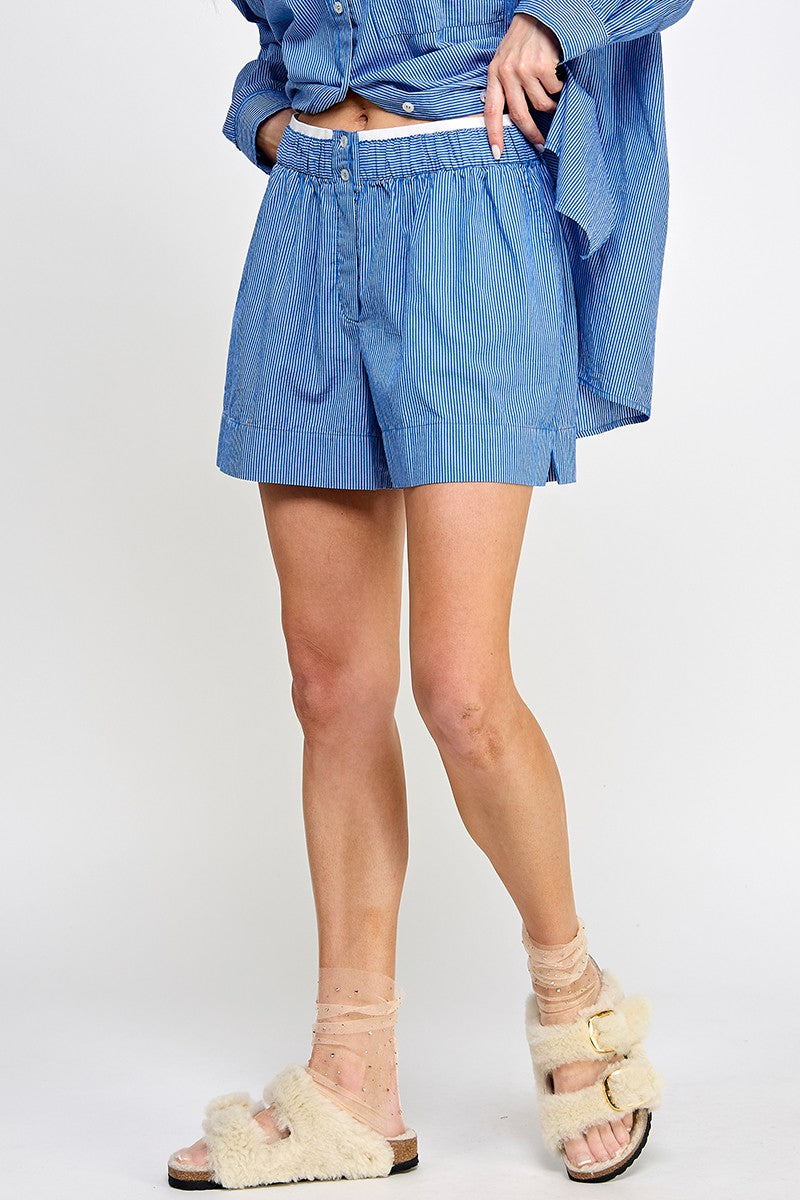 Blue Stripe Poplin Short