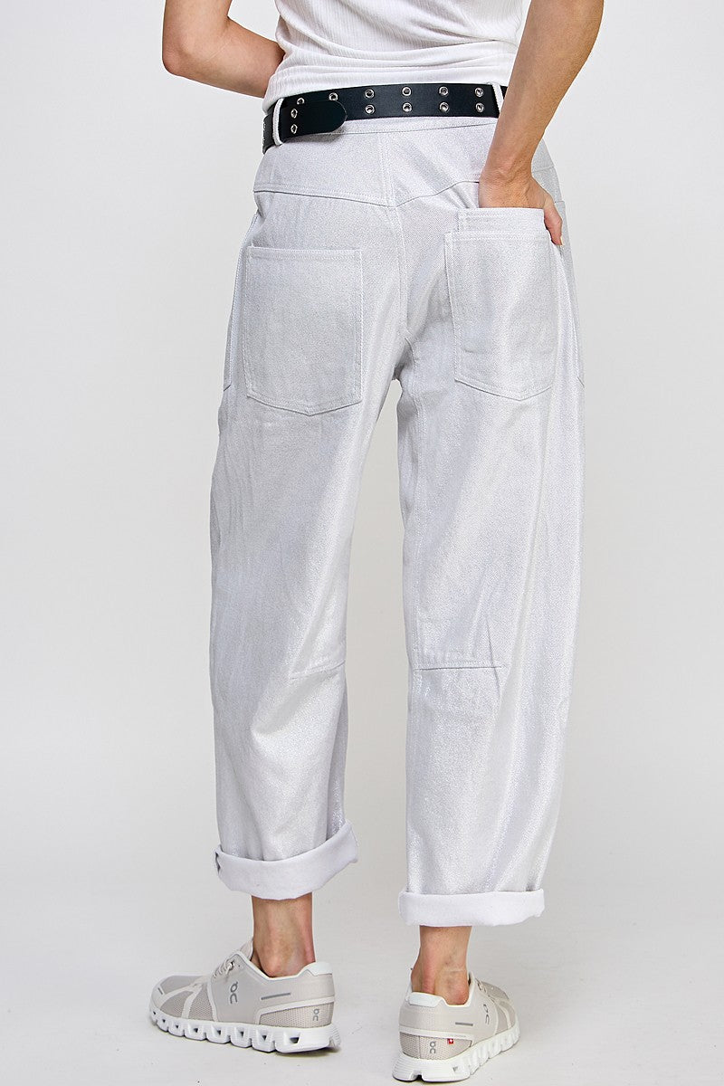 White Metallic Silver Pant