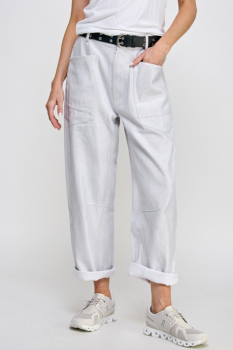 White Metallic Silver Pant