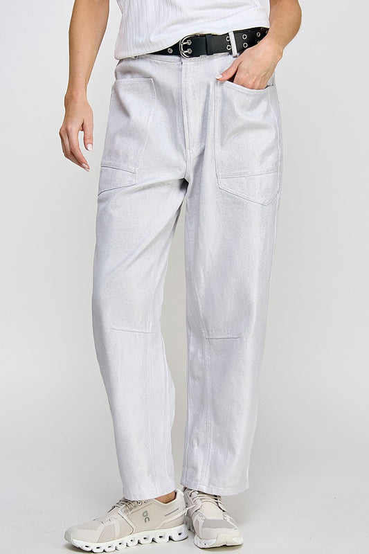 White Metallic Silver Pant