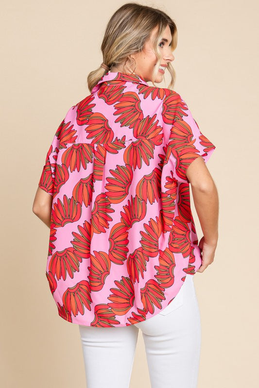 Pink/Red Print Front Pocket Top