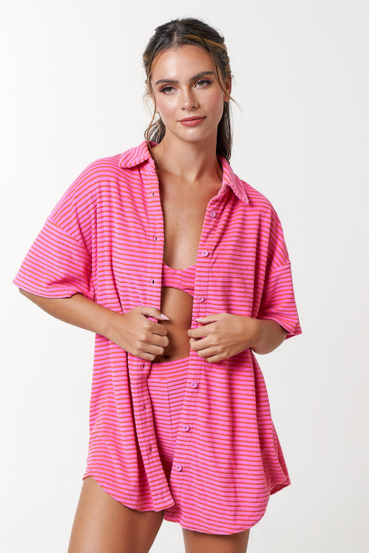 Pink Orange Terry Cloth Stripe Top