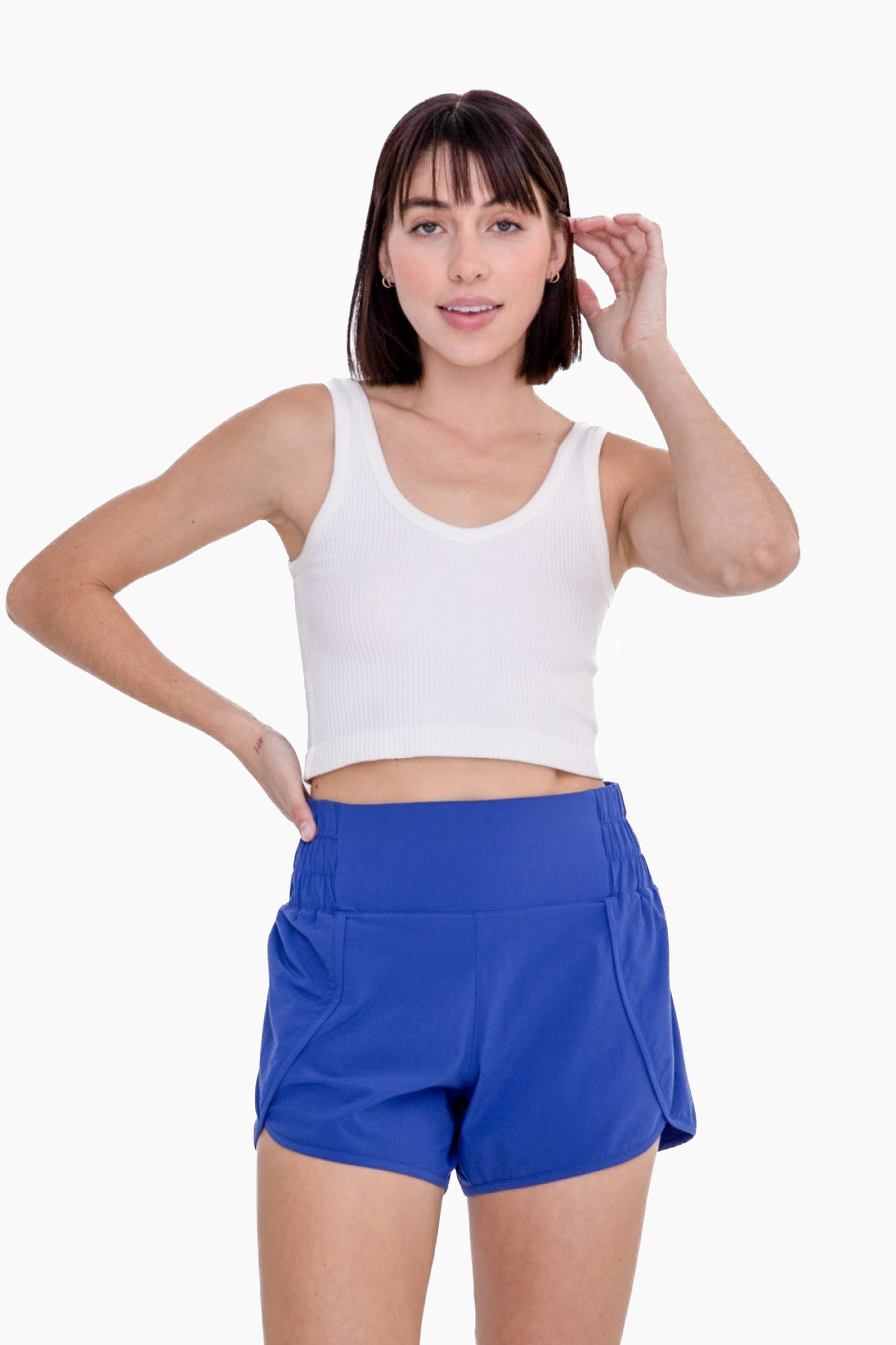 Mono B Ribbed Cropped Tank Top - White