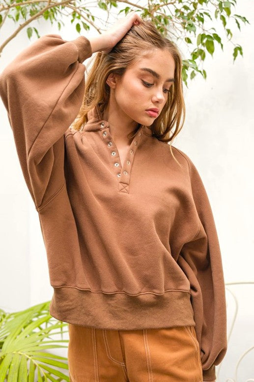 Piper Snap Button Collared Sweater - Brown