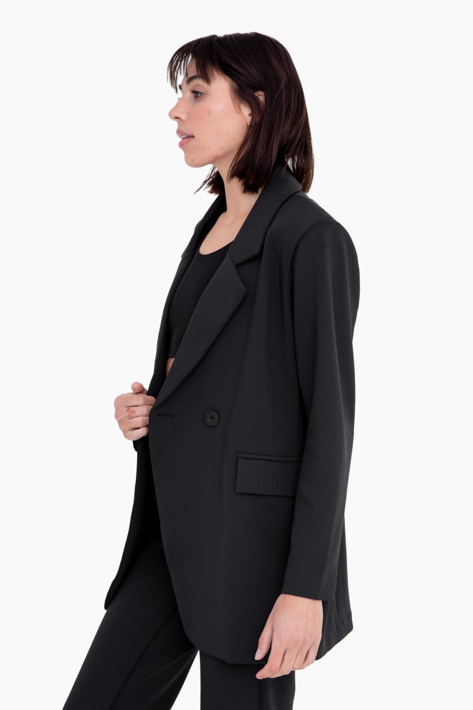 Oversized Jacquard Stripe Blazer - Black