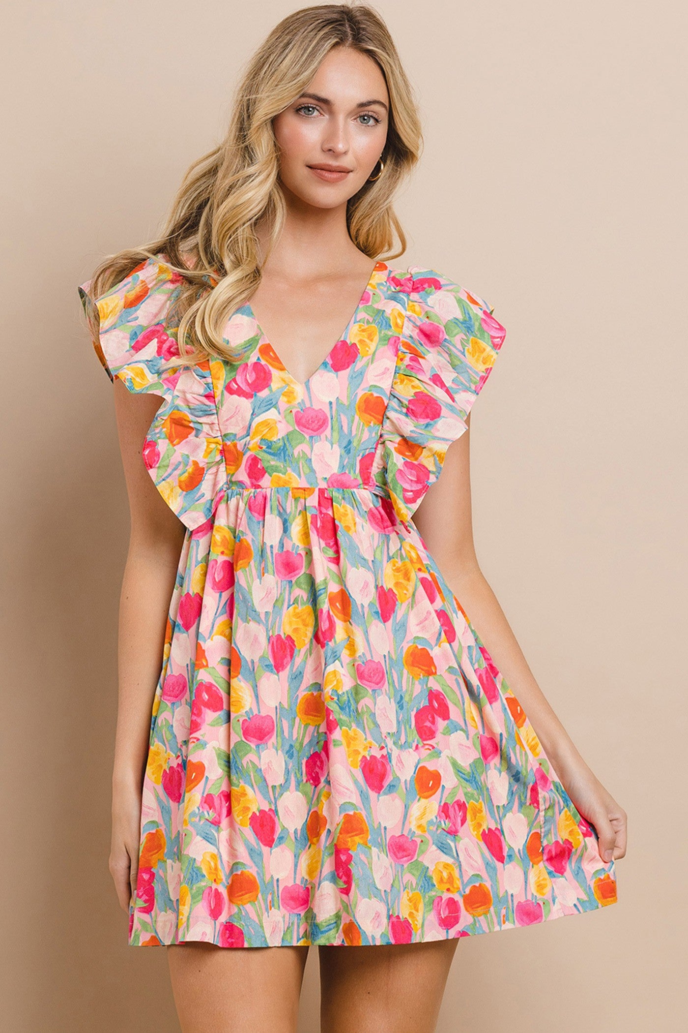 Ruffle Sleeve Tulip Mini Dress