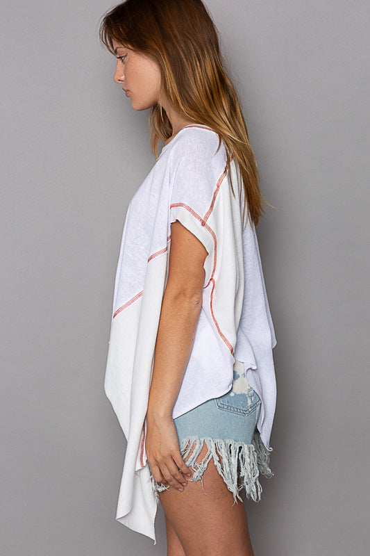 Off White Sleeveless Overlock Stitch Detail Top