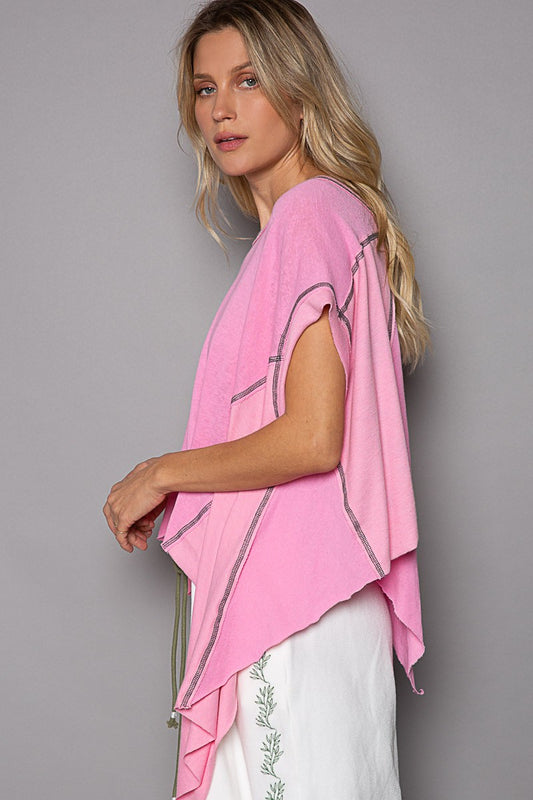Candy Pop Pink  Sleeveless Overlock Stitch Detail Top