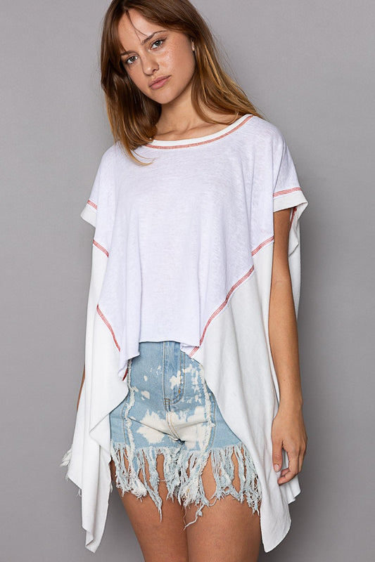 Off White Sleeveless Overlock Stitch Detail Top