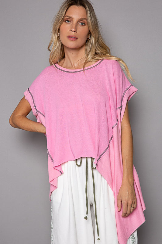 Candy Pop Pink  Sleeveless Overlock Stitch Detail Top