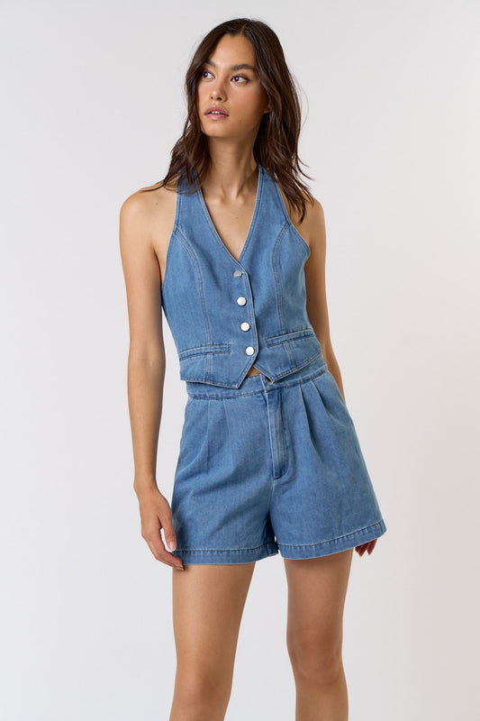 Denim Halter Neck Vest Romper