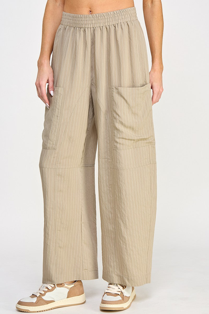 Khaki Stripe Tencel Pant