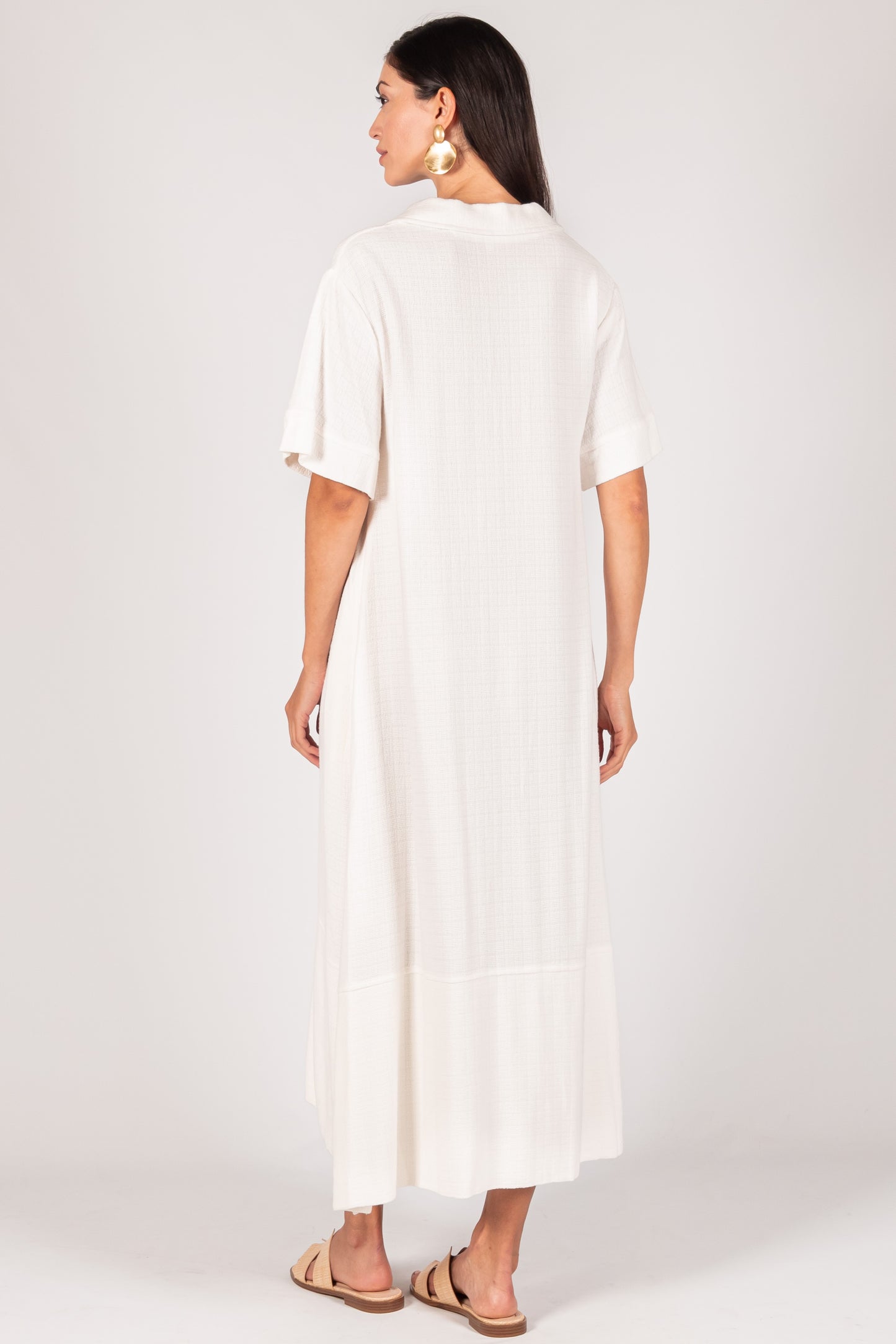 Linen Collard Midi Dress - Ivory