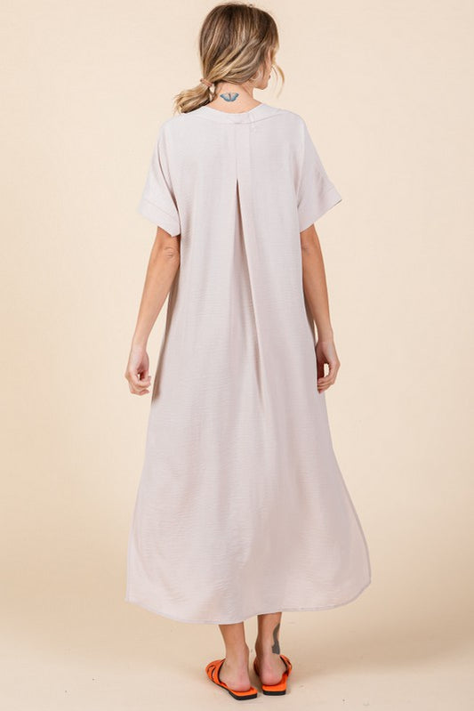 Short Sleeve Shift Dress - Oatmeal