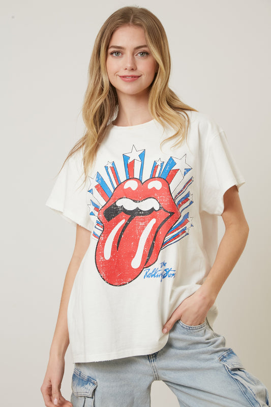 Rolling Stones Wash & Distress Tee (White)