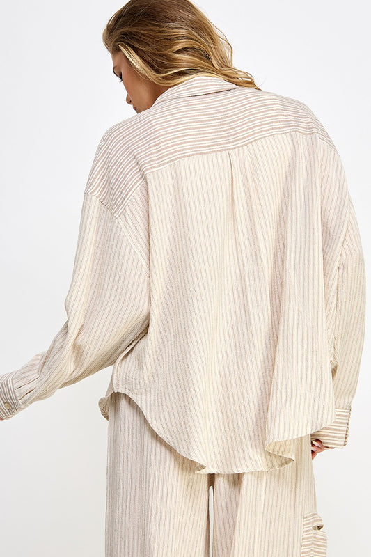 Tan Stripe Button Top