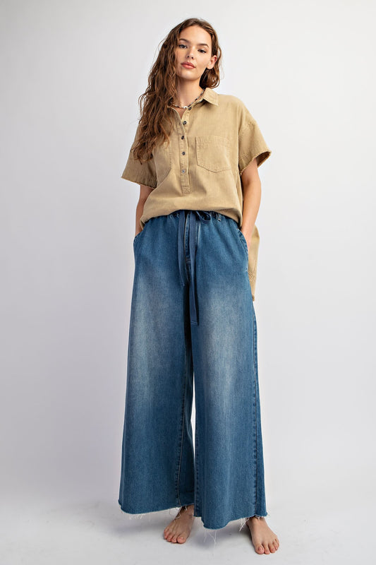 Washed Denim Wide Leg Pant