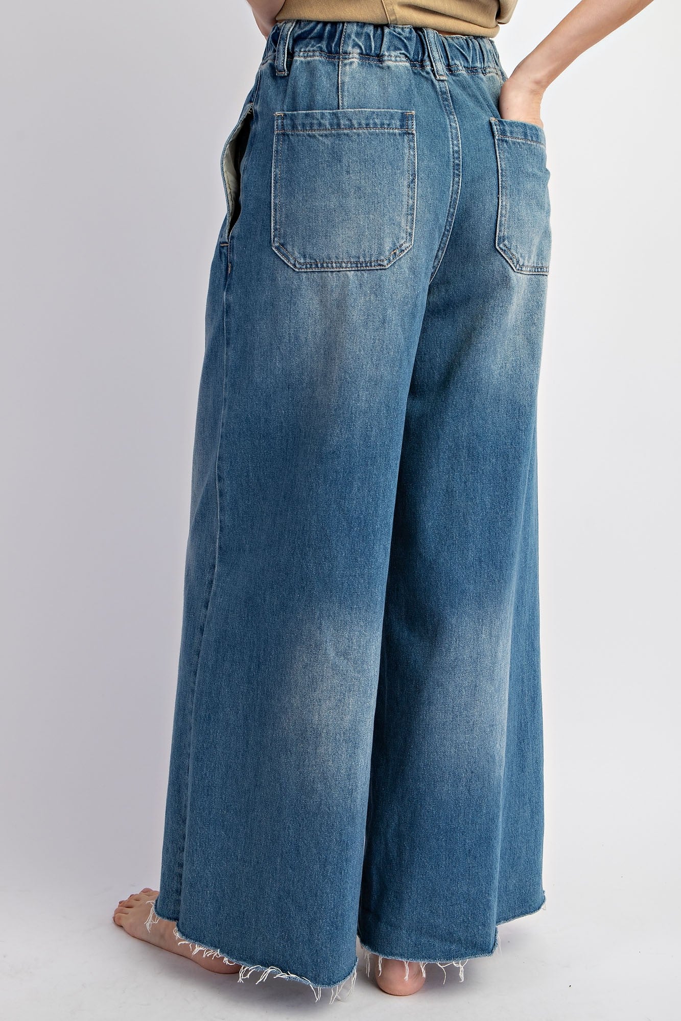 Washed Denim Wide Leg Pant