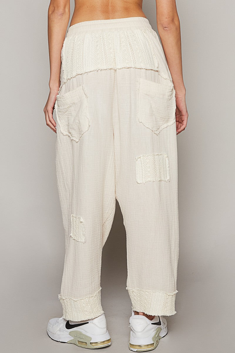 Ivory Crochet Patch Gauze Pant