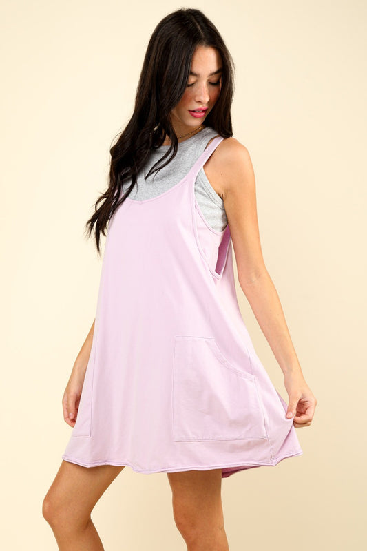 Orchid Front Pockets Sleeveless Dress