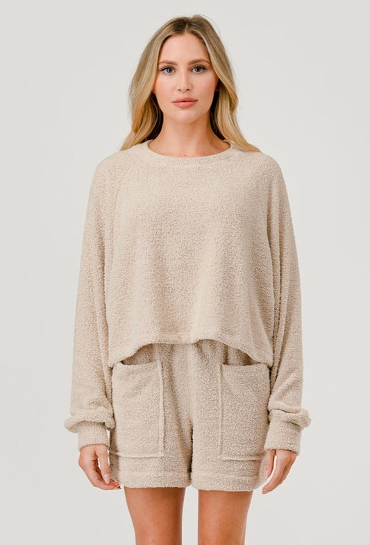 Taupe Plush Crop LS Top