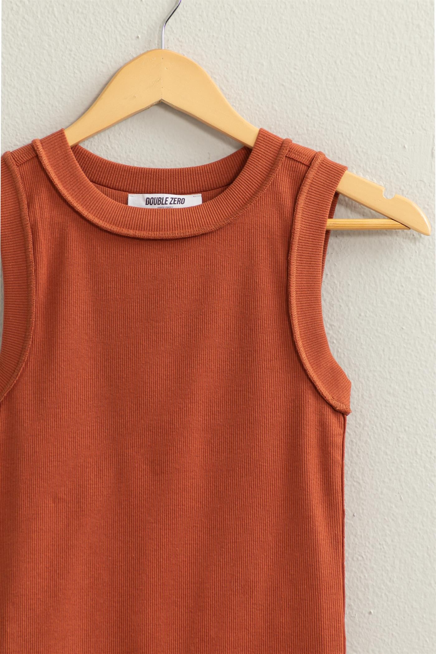 Baked Clay Ribbed Sleeveless Tank