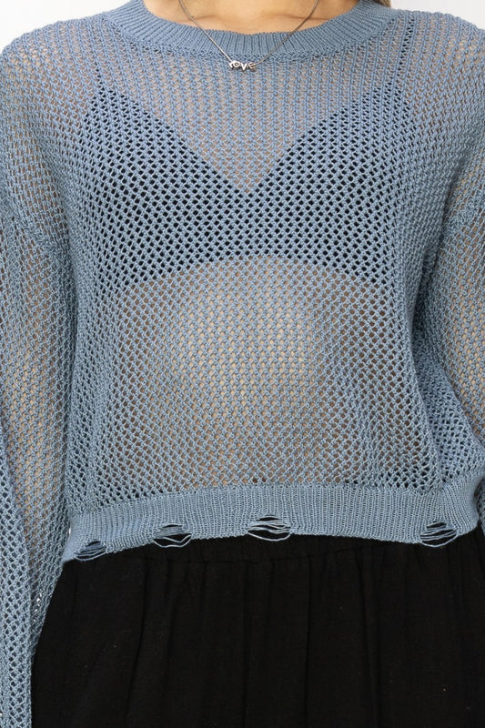 Long Sleeve Sweater Top - Gray Blue