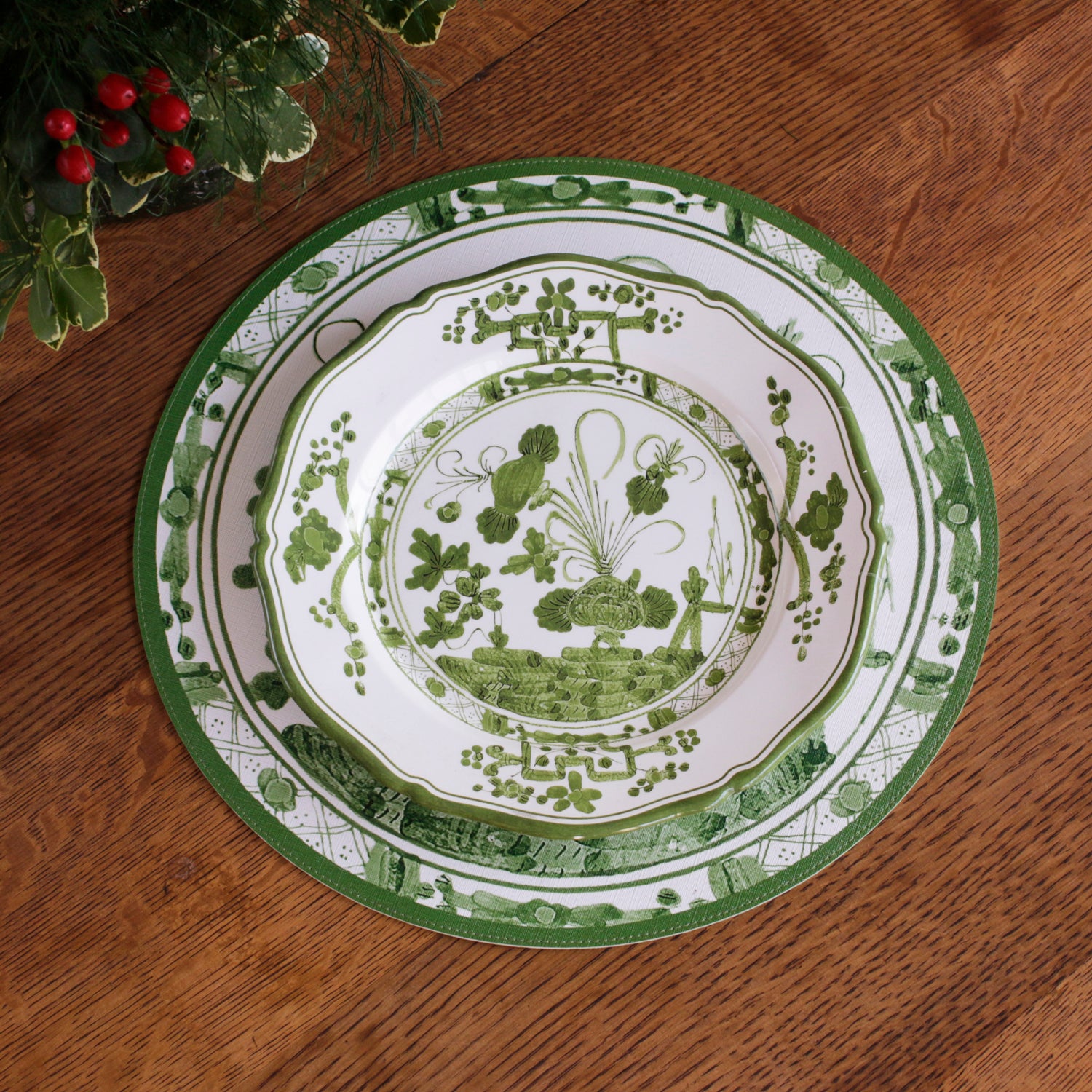 VIDA Faenza 11" Dinner Plate (White & Green)