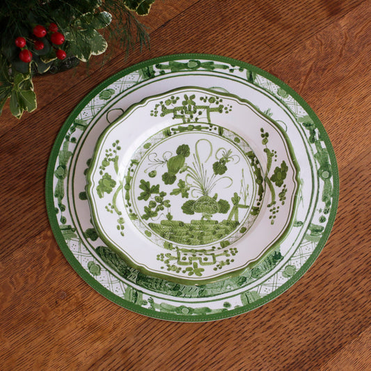 VIDA Faenza 11" Dinner Plate (White & Green)