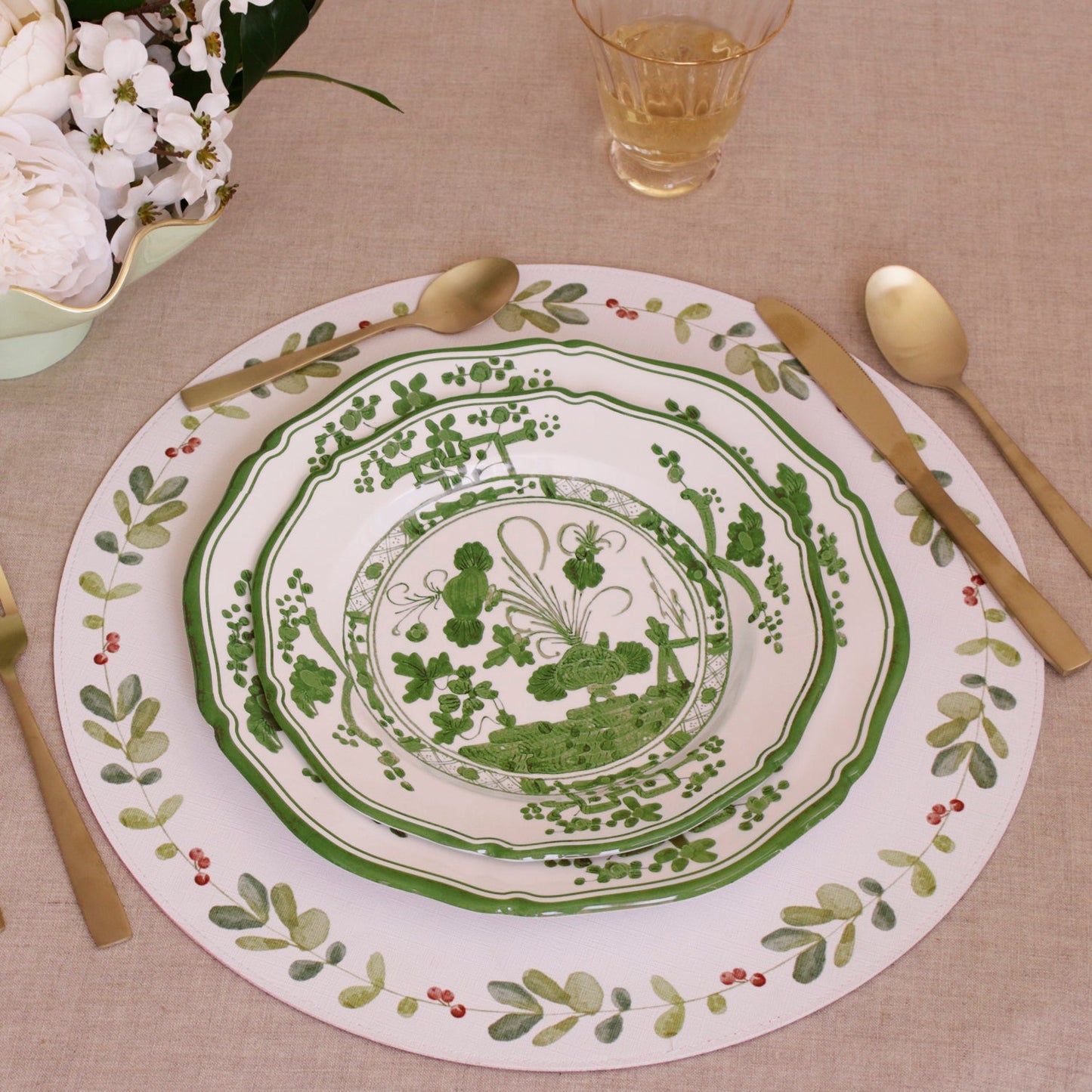 VIDA Faenza 11" Dinner Plate (White & Green)
