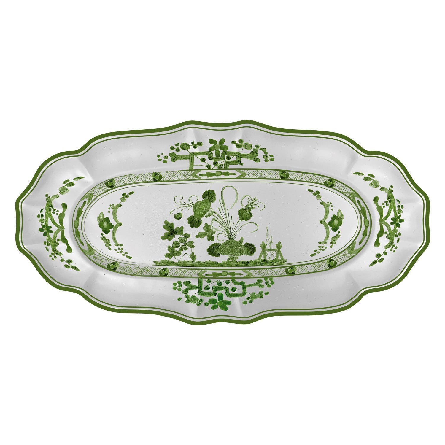 VIDA Faenza Long Oval Tray (Green and White)