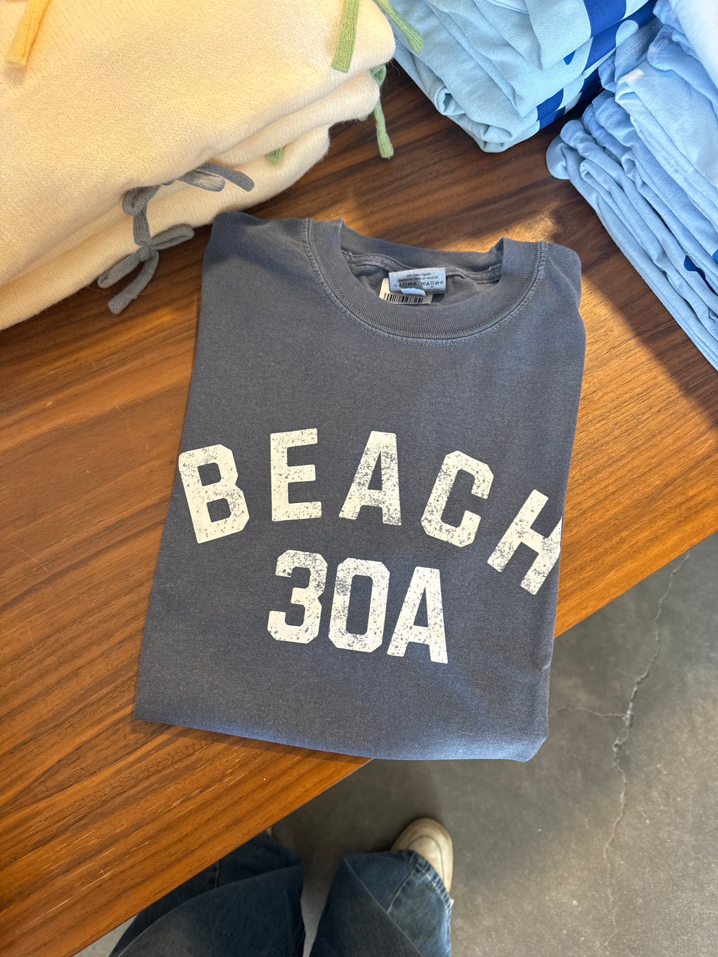 Beach 30A Curve Tee - Denim/White