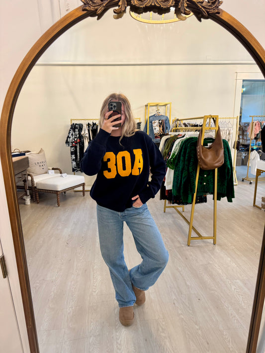 30A Chenille Pearls & Camo Sweater - Navy