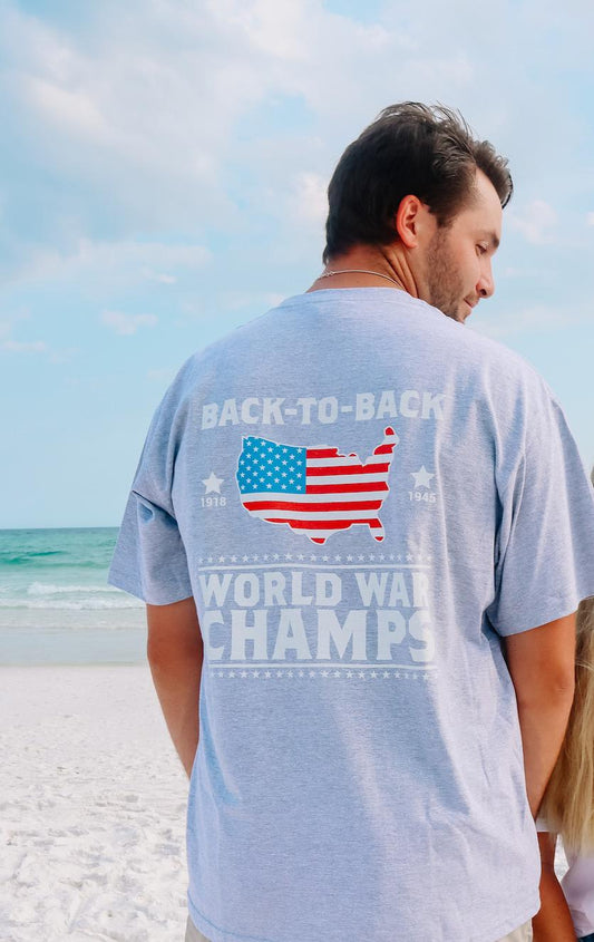 Back To Back World War Champs USA Flag Tee - Grey