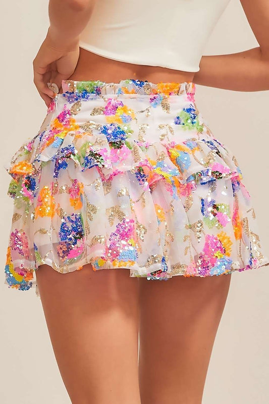 Multi Flower Sequin Skort