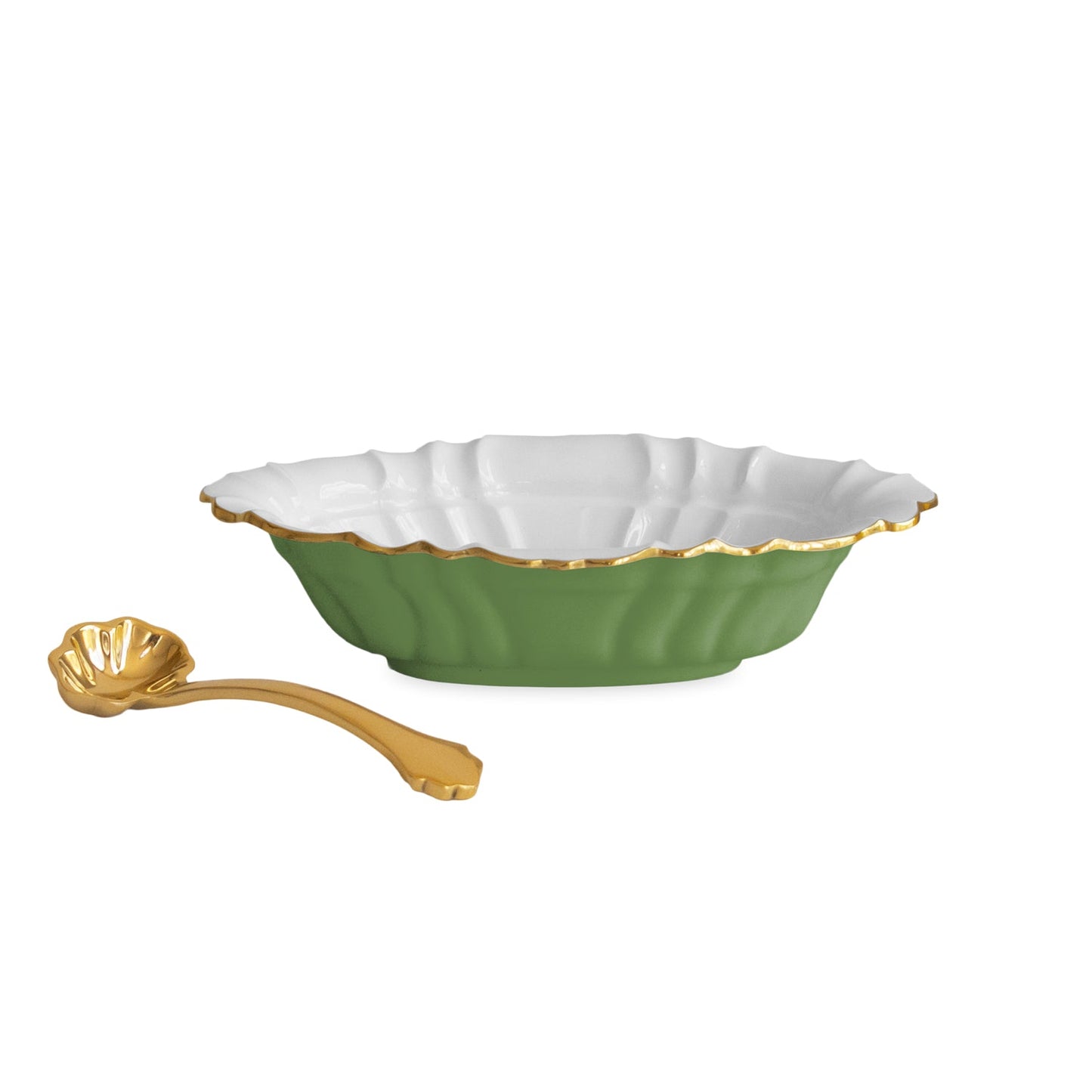 ENCANTO Tuscany Small Oval Bowl with Spoon (Leaf Green & White)
