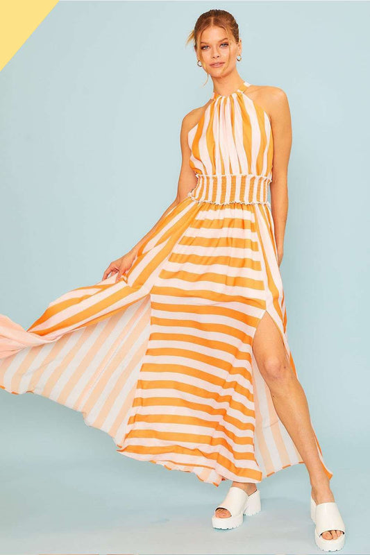 Orange/Pink Back Ribbon Stripe Dress
