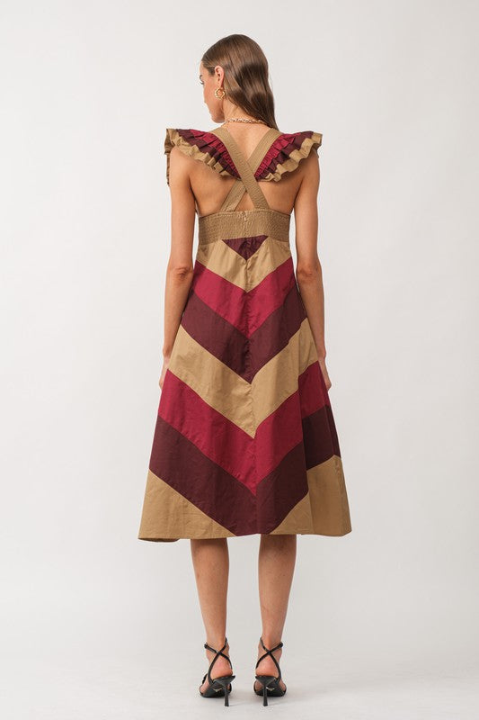 Jamie Cotton Color Block Midi Dress